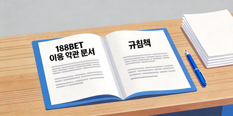 188BET 이용 약관 문서와 규칙 책을 나타내는 이미지