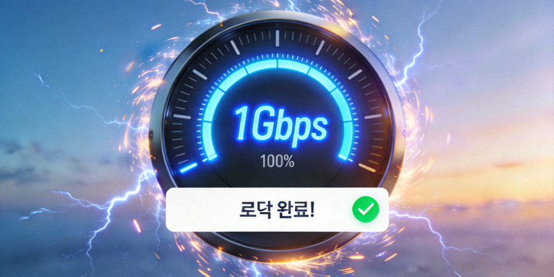 빠른 인터넷 속도를 나타내는 계기판과 로딩 화면 이미지