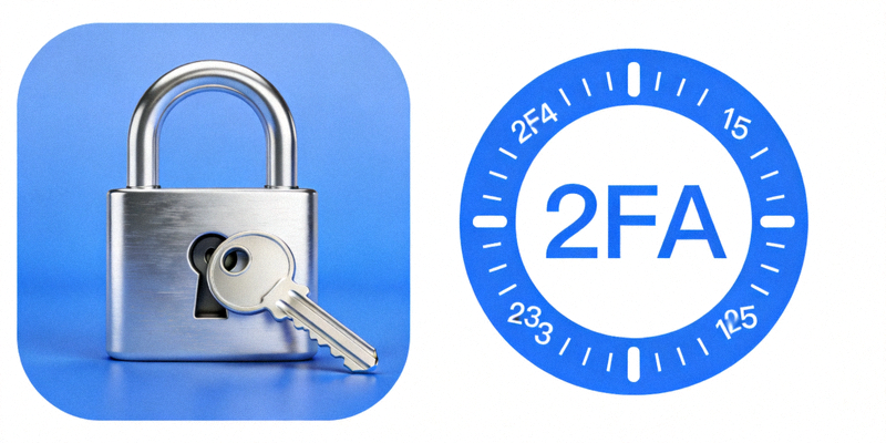 계정 보안을 상징하는 자물쇠와 키, 2단계 인증 아이콘 이미지